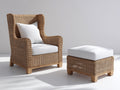 Polyrattan Gartensessel Rattanoptik und Stoff 92x86x105 cm - Naturbraun-Cremeweiß - Geflochtener Hochlehnsessel mit Fußhocker