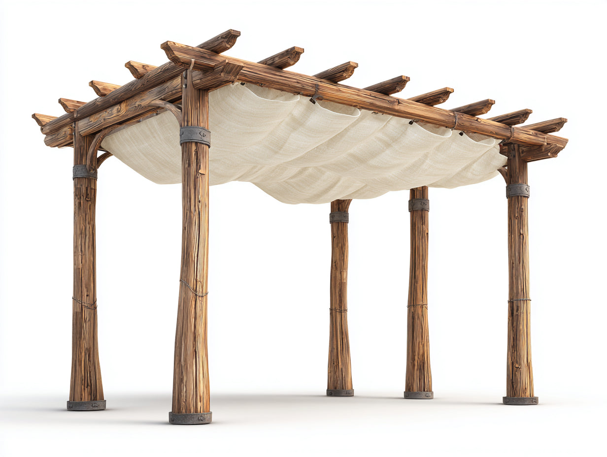 Pavillon Massivholz 320x320x268 cm - Naturbraun-Cremeweiß - Rustikaler Gartenpavillon mit Stoffdach