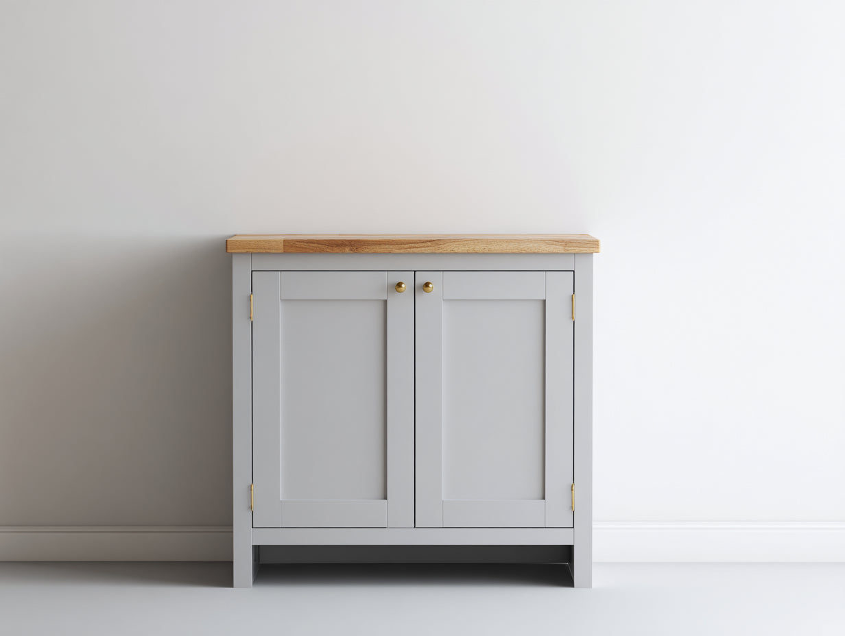 Sideboards 90x40x90 cm aus Holzwerkstoff in Grau-Braun-Gold - moderner Landhausstil mit 2 Türen