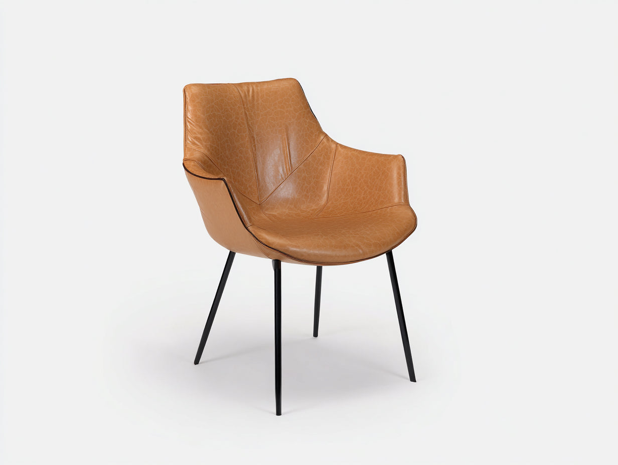 Esszimmerstühle 56x58x84 cm aus Kunstleder und Metall in Cognac-Schwarz - moderner Esszimmerstil mit Armlehnen