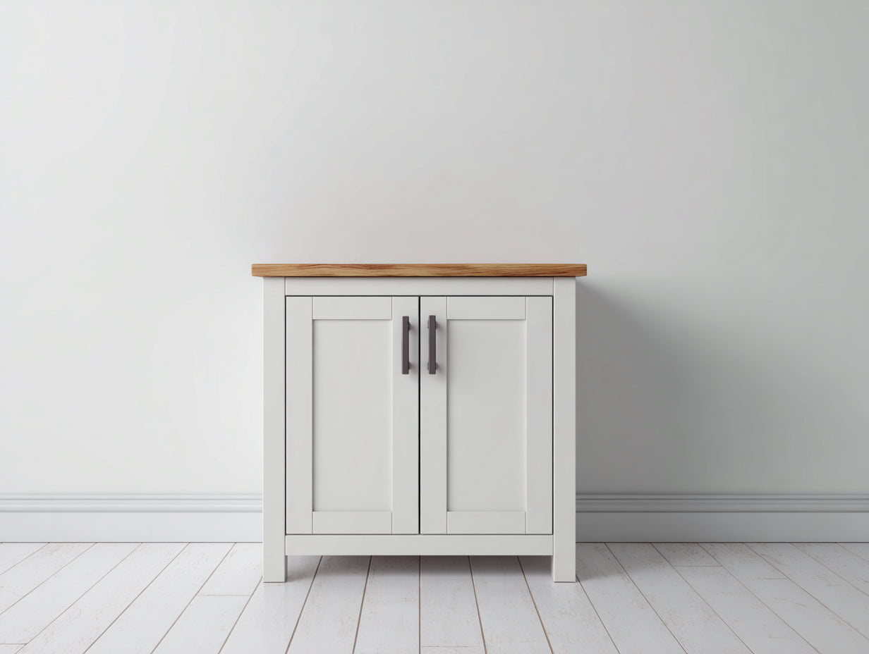 Sideboards Holzwerkstoff 80x35x85 cm - Weiß-Braun - Landhaus Design