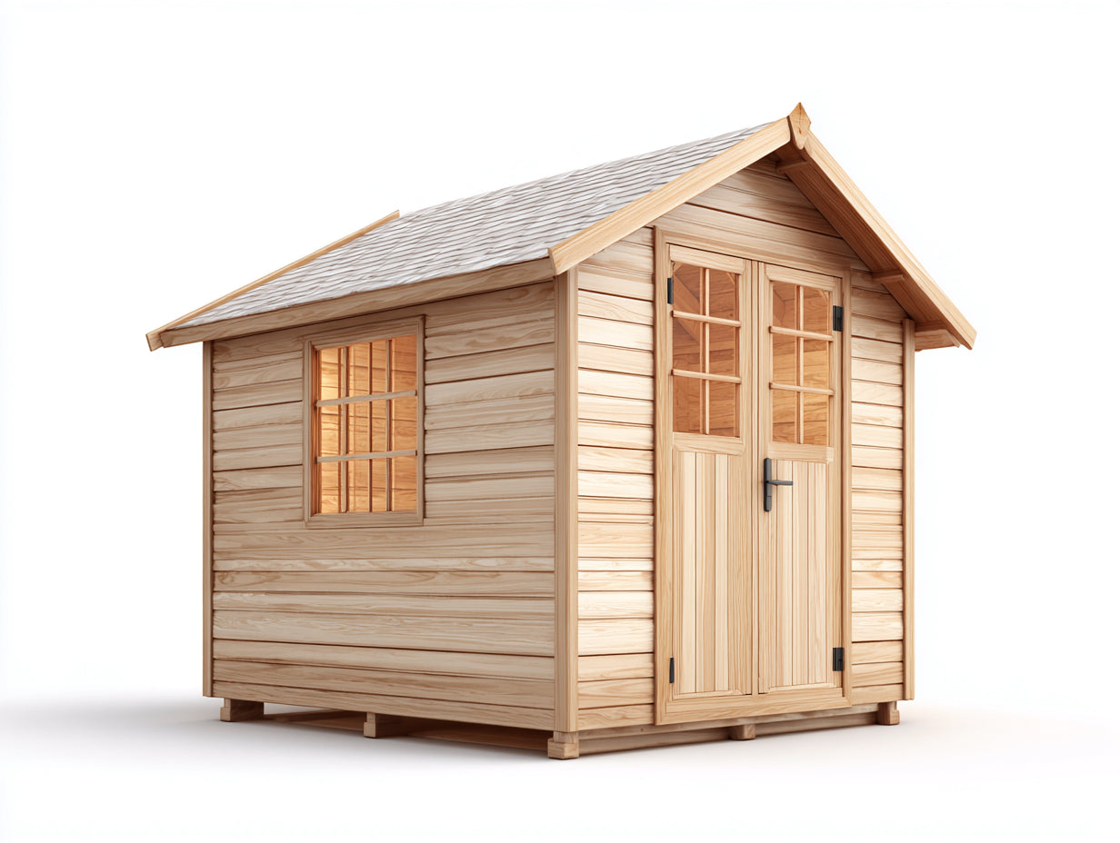 Gartenhäuser 260x210x235 cm aus Holz in Hellbraun-Schwarz - klassischer Outdoor-Stil mit Doppeltür und Fenster