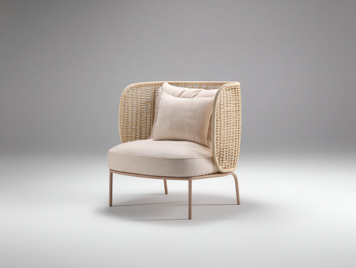 Polyrattan Gartensessel 86 x 82 x 78 cm - Naturbeige-Creme - für Garten und Terrasse im modernen Lounge-Stil
