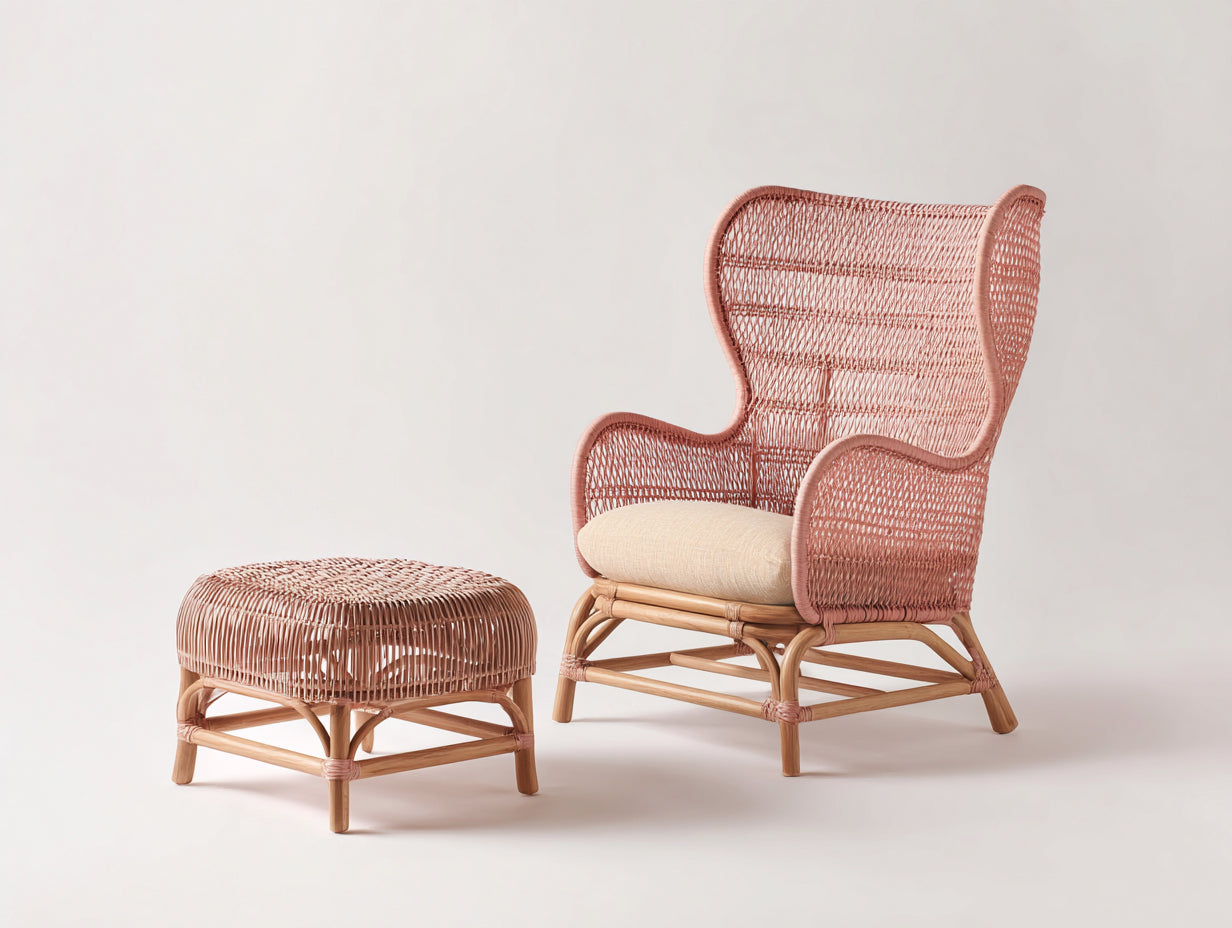 Polyrattan Gartensessel mit Hocker Polyrattan 82x78x112 cm - Rosa-Natur-Beige - Modernes Design für Garten