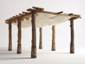 Pavillon aus Holz 500 x 350 x 260 cm - Braun-Creme - mit Stoffdach für Garten und Terrasse
