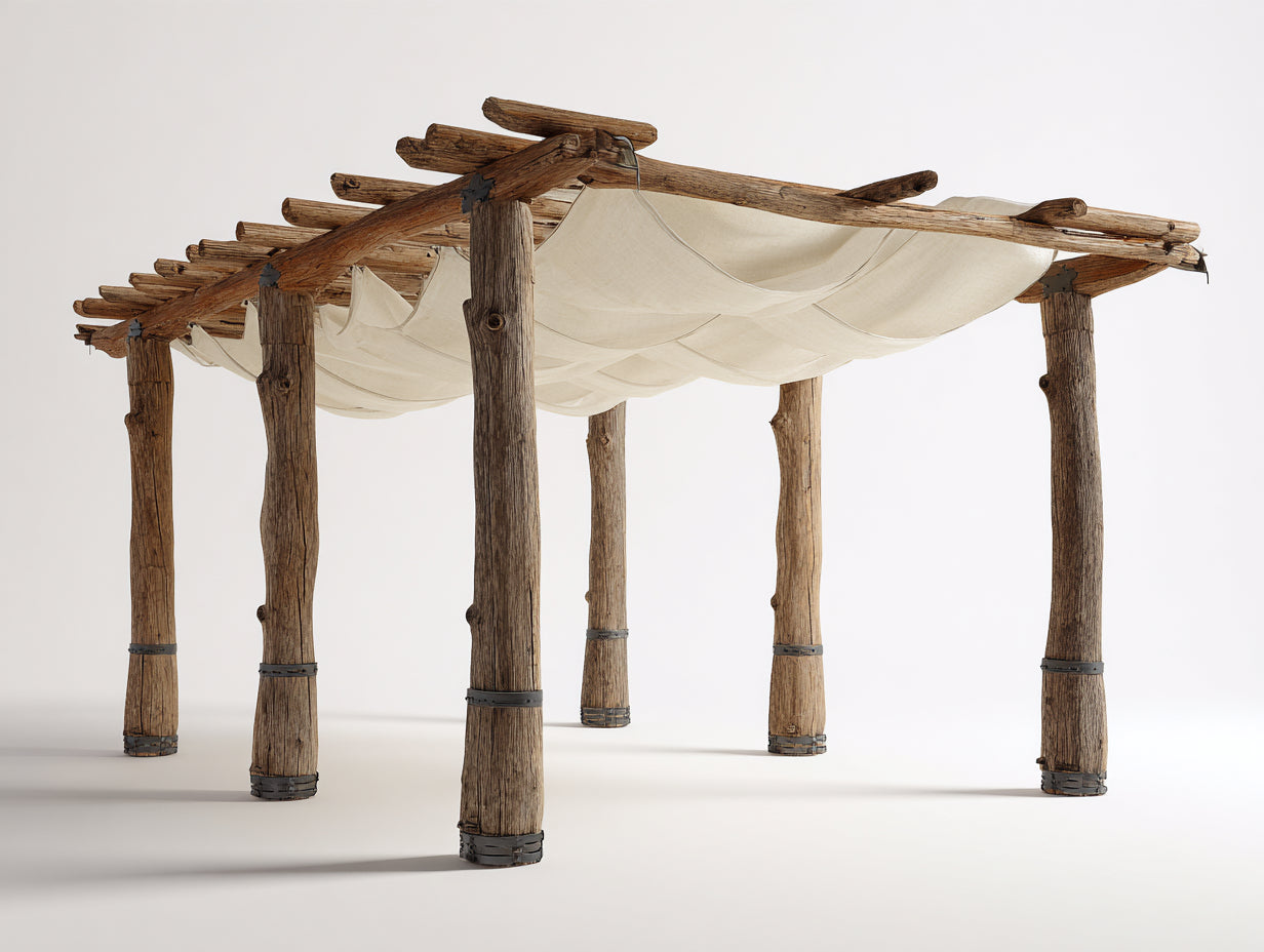 Pavillon aus Holz 500 x 350 x 260 cm - Braun-Creme - mit Stoffdach für Garten und Terrasse