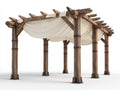 Pavillon Holz Stoff 380x300x260 cm - Dunkelbraun-Beige - Rustikales Design für Garten