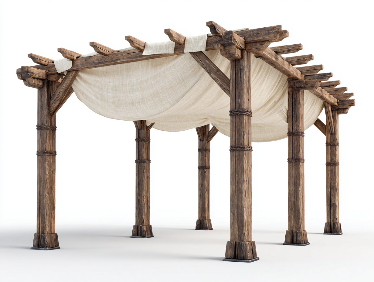 Pavillon Holz Stoff 380x300x260 cm - Dunkelbraun-Beige - Rustikales Design für Garten