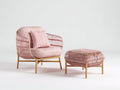 Polyrattan Gartensessel Polyrattan und Massivholz 92x78x84 cm - Rosa-Naturbraun - Gartenloungesessel mit Fußhocker