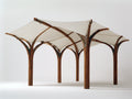 Pavillon Holz Stoff 340x300x260 cm - Naturholz-Beige - modernes Gartendesign