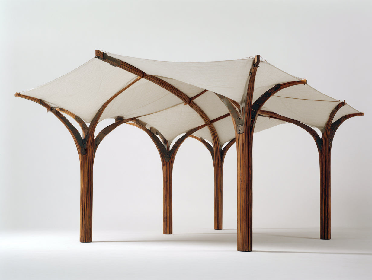 Pavillon Holz Stoff 340x300x260 cm - Naturholz-Beige - modernes Gartendesign