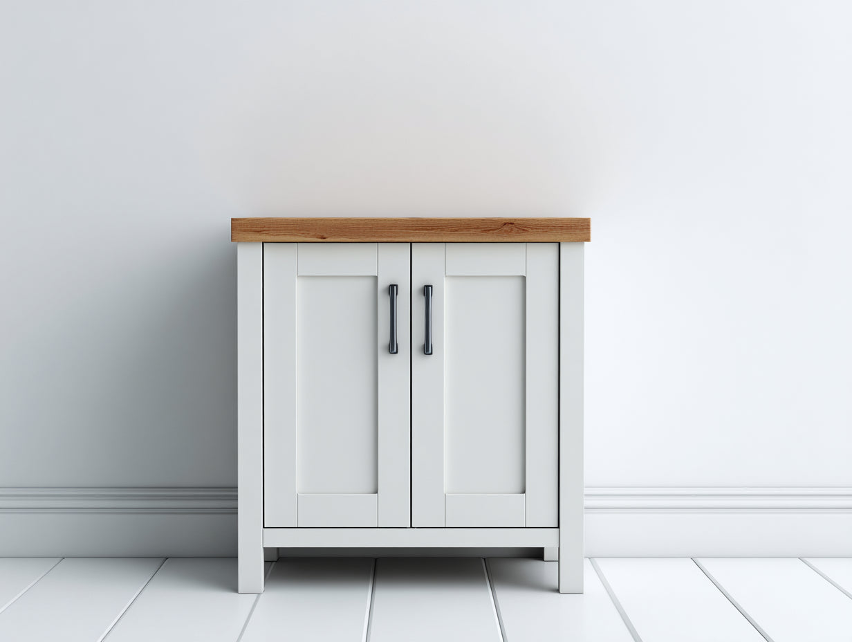 Sideboards 85x38x88 cm - Holzwerkstoff in Weiß-Naturbraun - Landhausstil mit 2 Türen