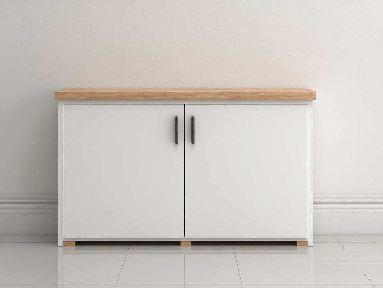 Sideboards Holzwerkstoff 120x40x82 cm - Weiß-Naturholz - modernes Wohnraumdesign